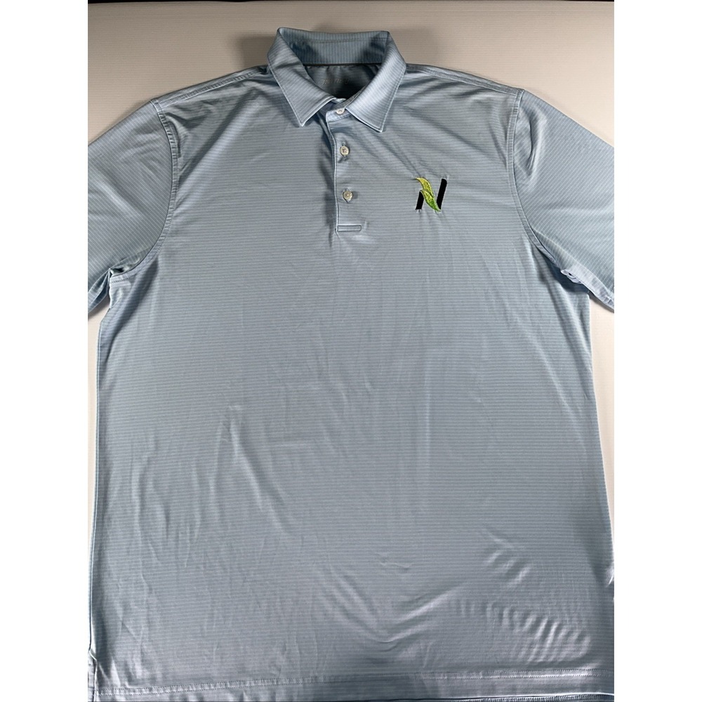 Johnnie-O Polo Shirt Mens Large Blue Stripe Golf Performance Lightweight Stretch
